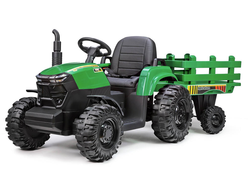 Dětský elektrický traktor Forest s vlekem, 2x motor 24V/200W, zelený